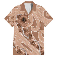 Hawaii Brown Hibiscus Pikake Lei Family Matching Short Sleeve Bodycon Dress and Hawaiian Shirt - Polynesian Pride