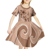 Hawaii Brown Hibiscus Pikake Lei Kid Short Sleeve Dress - Polynesian Pride
