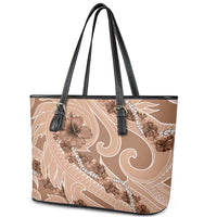 Hawaii Brown Hibiscus Pikake Lei Leather Tote Bag LT05 - Polynesian Pride