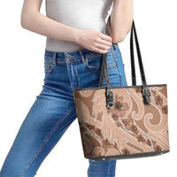 Hawaii Brown Hibiscus Pikake Lei Leather Tote Bag LT05 - Polynesian Pride