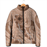 Hawaii Brown Hibiscus Pikake Lei Padded Jacket - Polynesian Pride