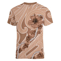 Hawaii Brown Hibiscus Pikake Lei Women V-Neck T-Shirt LT05 - Polynesian Pride