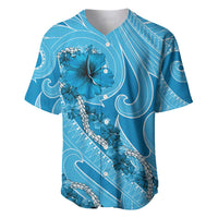 Hawaii Blue Hibiscus Pikake Lei Baseball Jersey LT05 Blue - Polynesian Pride