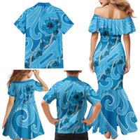 Hawaii Blue Hibiscus Pikake Lei Family Matching Mermaid Dress and Hawaiian Shirt - Polynesian Pride
