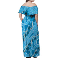 Hawaii Blue Hibiscus Pikake Lei Family Matching Off Shoulder Maxi Dress and Hawaiian Shirt - Polynesian Pride