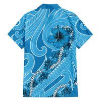 Hawaii Blue Hibiscus Pikake Lei Family Matching Summer Maxi Dress and Hawaiian Shirt - Polynesian Pride
