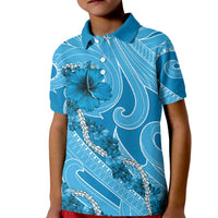 Hawaii Blue Hibiscus Pikake Lei Kid Polo Shirt - Polynesian Pride