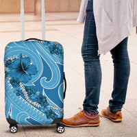 Hawaii Blue Hibiscus Pikake Lei Luggage Cover LT05 Blue - Polynesian Pride