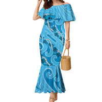 Hawaii Blue Hibiscus Pikake Lei Mermaid Dress - Polynesian Pride