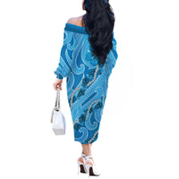 Hawaii Blue Hibiscus Pikake Lei Off The Shoulder Long Sleeve Dress - Polynesian Pride