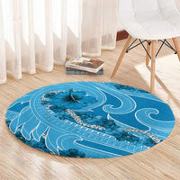 Hawaii Blue Hibiscus Pikake Lei Round Carpet - Polynesian Pride