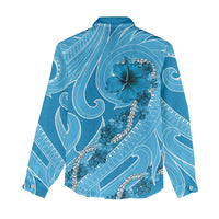 Hawaii Blue Hibiscus Pikake Lei Women Casual Shirt - Polynesian Pride