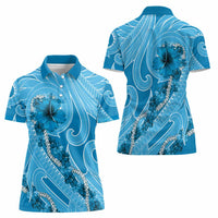 Hawaii Blue Hibiscus Pikake Lei Women Polo Shirt - Polynesian Pride