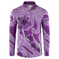 Hawaii Violet Hibiscus Pikake Lei Button Sweatshirt - Polynesian Pride
