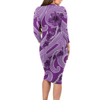 Hawaii Violet Hibiscus Pikake Lei Family Matching Long Sleeve Bodycon Dress and Hawaiian Shirt - Polynesian Pride