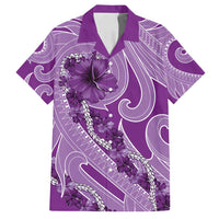Hawaii Violet Hibiscus Pikake Lei Family Matching Off Shoulder Maxi Dress and Hawaiian Shirt - Polynesian Pride
