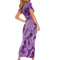 Hawaii Violet Hibiscus Pikake Lei Family Matching Short Sleeve Bodycon Dress and Hawaiian Shirt - Polynesian Pride