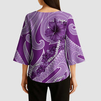 Hawaii Violet Hibiscus Pikake Lei Kimono Sleeve Blouse - Polynesian Pride