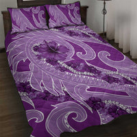 Hawaii Violet Hibiscus Pikake Lei Quilt Bed Set - Polynesian Pride