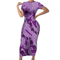 Hawaii Violet Hibiscus Pikake Lei Short Sleeve Bodycon Dress - Polynesian Pride