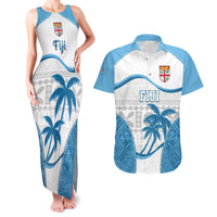 Fiji Rugby Couples Matching Tank Maxi Dress and Hawaiian Shirt World Cup 2023 Fijian Tapa Pattern Blue Version LT05 Blue - Polynesian Pride