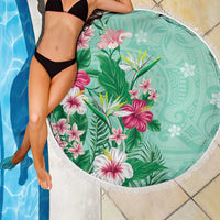 Hawaii Tropical Flowers Beach Blanket Polynesian Tattoo Mint Green