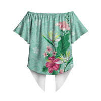 Hawaii Tropical Flowers Off Shoulder Wrap Waist Top Polynesian Tattoo Mint Green LT05 - Polynesian Pride