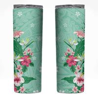 Hawaii Tropical Flowers Skinny Tumbler Polynesian Tattoo Mint Green