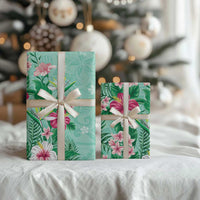 Hawaii Tropical Flowers Wrapping Paper Polynesian Tattoo Mint Green - Polynesian Pride