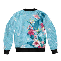 Hawaii Tropical Flowers Bomber Jacket Polynesian Tattoo Sky Blue