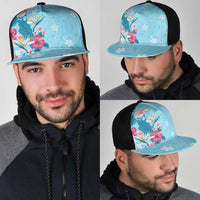 Hawaii Tropical Flowers Mesh Trucker Cap Polynesian Tattoo Sky Blue