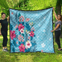 Hawaii Tropical Flowers Quilt Polynesian Tattoo Sky Blue