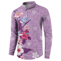Hawaii Tropical Flowers Button Sweatshirt Polynesian Tattoo Lavender