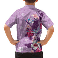 Hawaii Tropical Flowers Family Matching Long Sleeve Bodycon Dress and Hawaiian Shirt Polynesian Tattoo Lavender