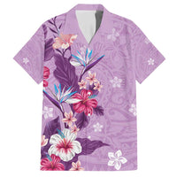 Hawaii Tropical Flowers Family Matching Long Sleeve Bodycon Dress and Hawaiian Shirt Polynesian Tattoo Lavender