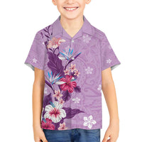 Hawaii Tropical Flowers Family Matching Tank Maxi Dress and Hawaiian Shirt Polynesian Tattoo Lavender