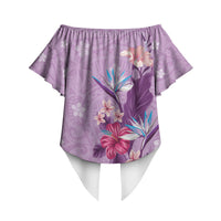 Hawaii Tropical Flowers Off Shoulder Wrap Waist Top Polynesian Tattoo Lavender LT05 - Polynesian Pride