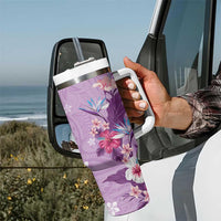 Hawaii Tropical Flowers Tumbler With Handle Polynesian Tattoo Lavender
