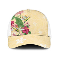 Hawaii Tropical Flowers Baseball Net Cap Polynesian Tattoo Buttermilk