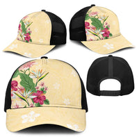 Hawaii Tropical Flowers Baseball Net Cap Polynesian Tattoo Buttermilk