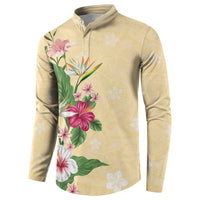 Hawaii Tropical Flowers Button Sweatshirt Polynesian Tattoo Buttermilk