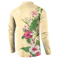 Hawaii Tropical Flowers Button Sweatshirt Polynesian Tattoo Buttermilk