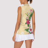 Hawaii Tropical Flowers Women Sleeveless Polo Shirt Polynesian Tattoo Buttermilk