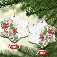 Hawaii Tropical Flowers Ceramic Ornament Polynesian Tattoo White