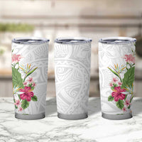 Hawaii Tropical Flowers Tumbler Cup Polynesian Tattoo White