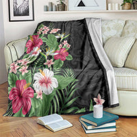 Hawaii Tropical Flowers Blanket Polynesian Tattoo Black