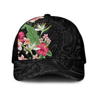 Hawaii Tropical Flowers Mesh Trucker Cap Polynesian Tattoo Black