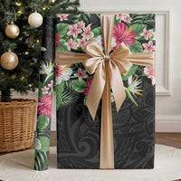 Hawaii Tropical Flowers Wrapping Paper Polynesian Tattoo Black - Polynesian Pride