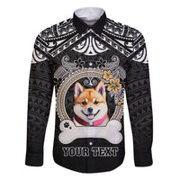 Personalized Shiba Inu Dog Family Matching Mermaid Dress and Hawaiian Shirt With Polynesian Heart Name Tags LT05 Dad's Shirt - Long Sleeve Black - Polynesian Pride