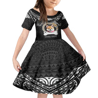 Personalized Shiba Inu Dog Family Matching Tank Maxi Dress and Hawaiian Shirt With Polynesian Heart Name Tags LT05 Daughter's Dress Black - Polynesian Pride